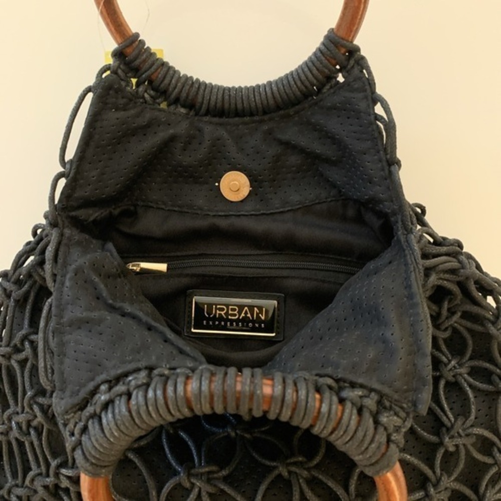 Urban Expressions Black Woven Macramé Summer Handbag "Milos Tote" - Picture 7 of 7